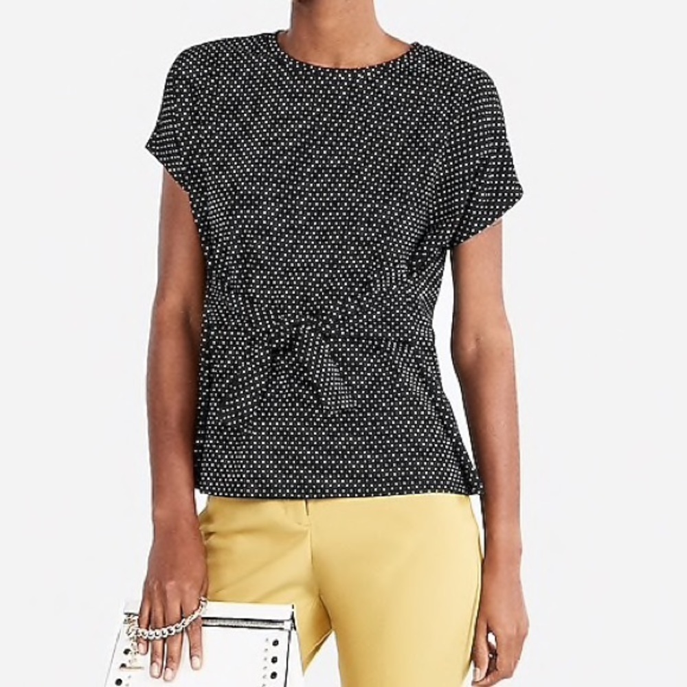 Express Black/White Polka Dot Front Tie Top